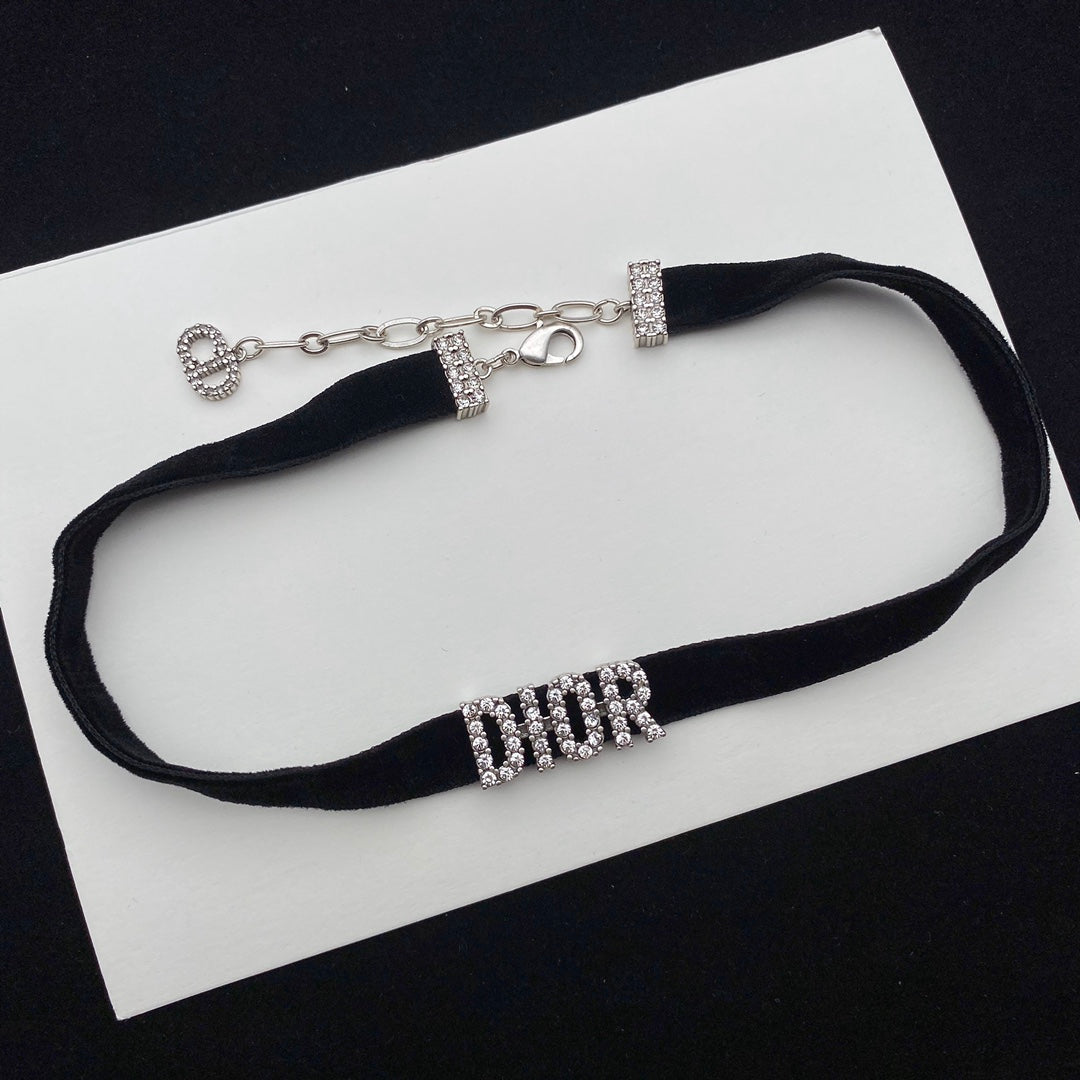 Zircon Letter Velvet Choker Necklace