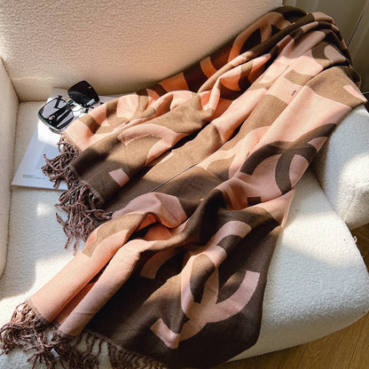 Colorblock Large Logo Cashmere Scarf Shawl