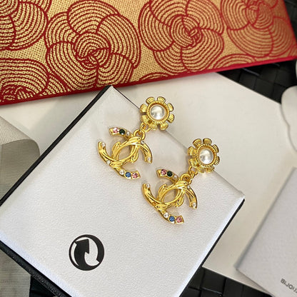 Trendy Gold Floral Earrings