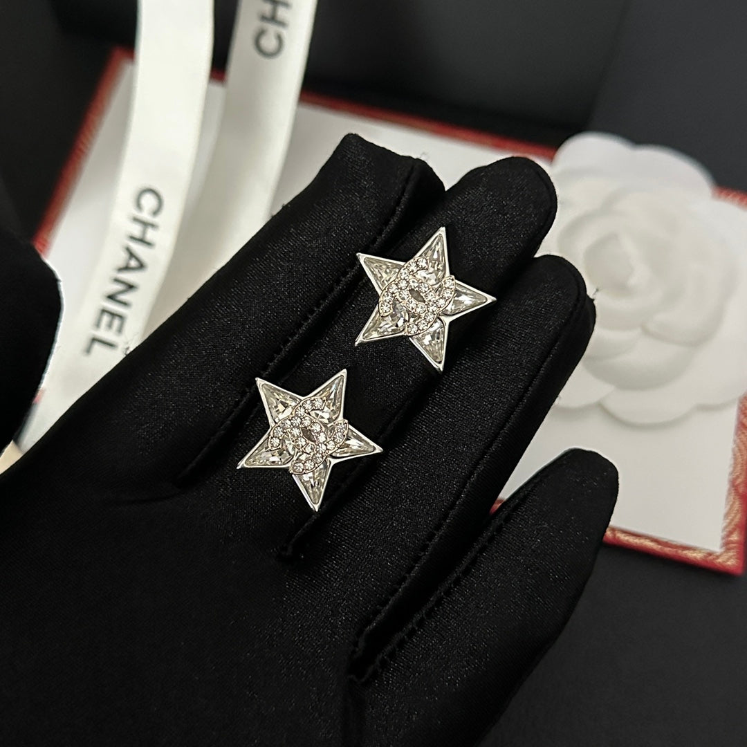 Star Rhinestone Silver Earrings