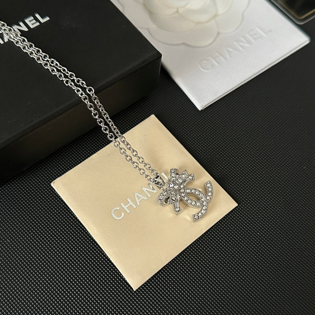 Diamond Bow Logo Pendant Necklace