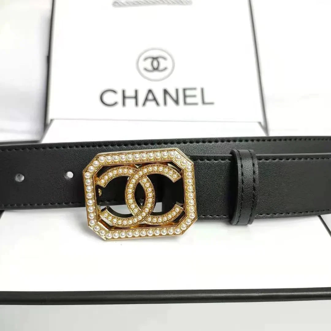 2 Colors Fashion pearl square buckle leather belt