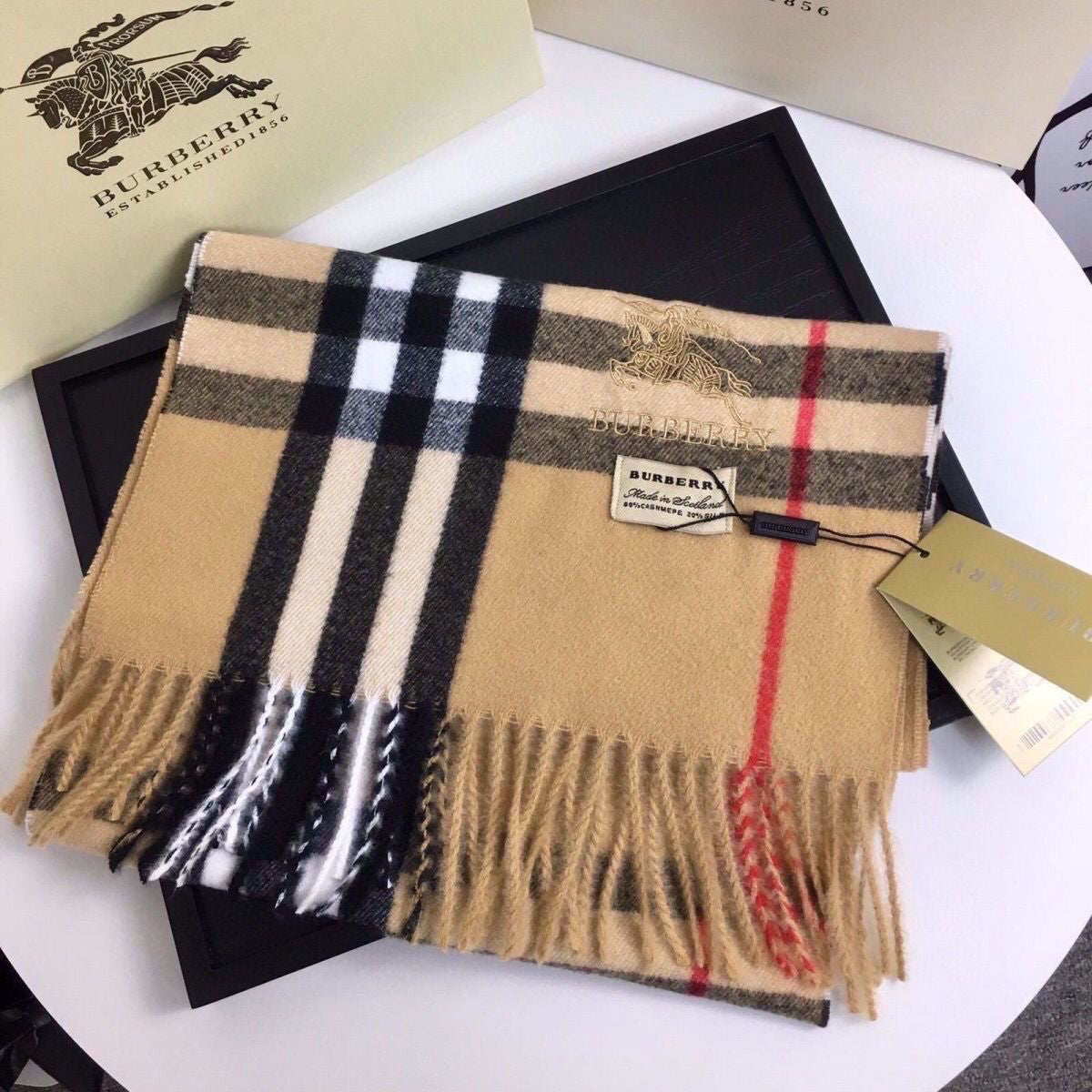 Classic Check Fringed Cashmere Scarf