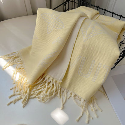 Fringed 100% cashmere shawl scarf